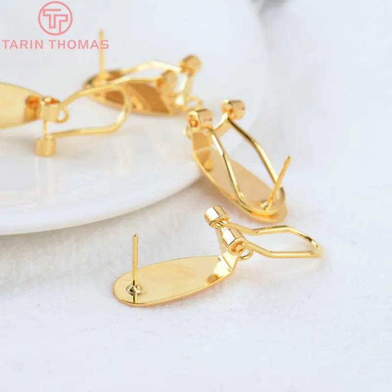 (2426)10PCS 18.5x8.5MM 24K Gold Color Brass with Stick Trays Stud Earrings Clips High Quality Diy Jewelry Findings Accessories