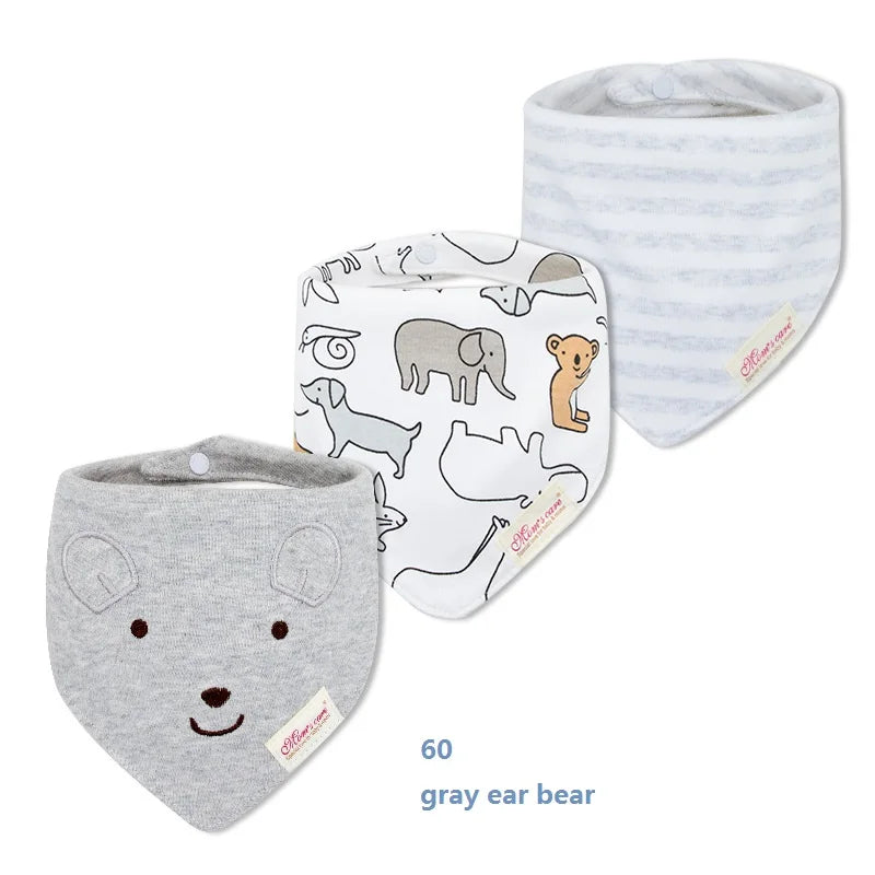 3pcs Per Lot Baby Bibs Bandana Set Cotton Multi-Style Triangle Cartoon Babadores Para Bebe Infant Boys Girls Saliva Towel KF025