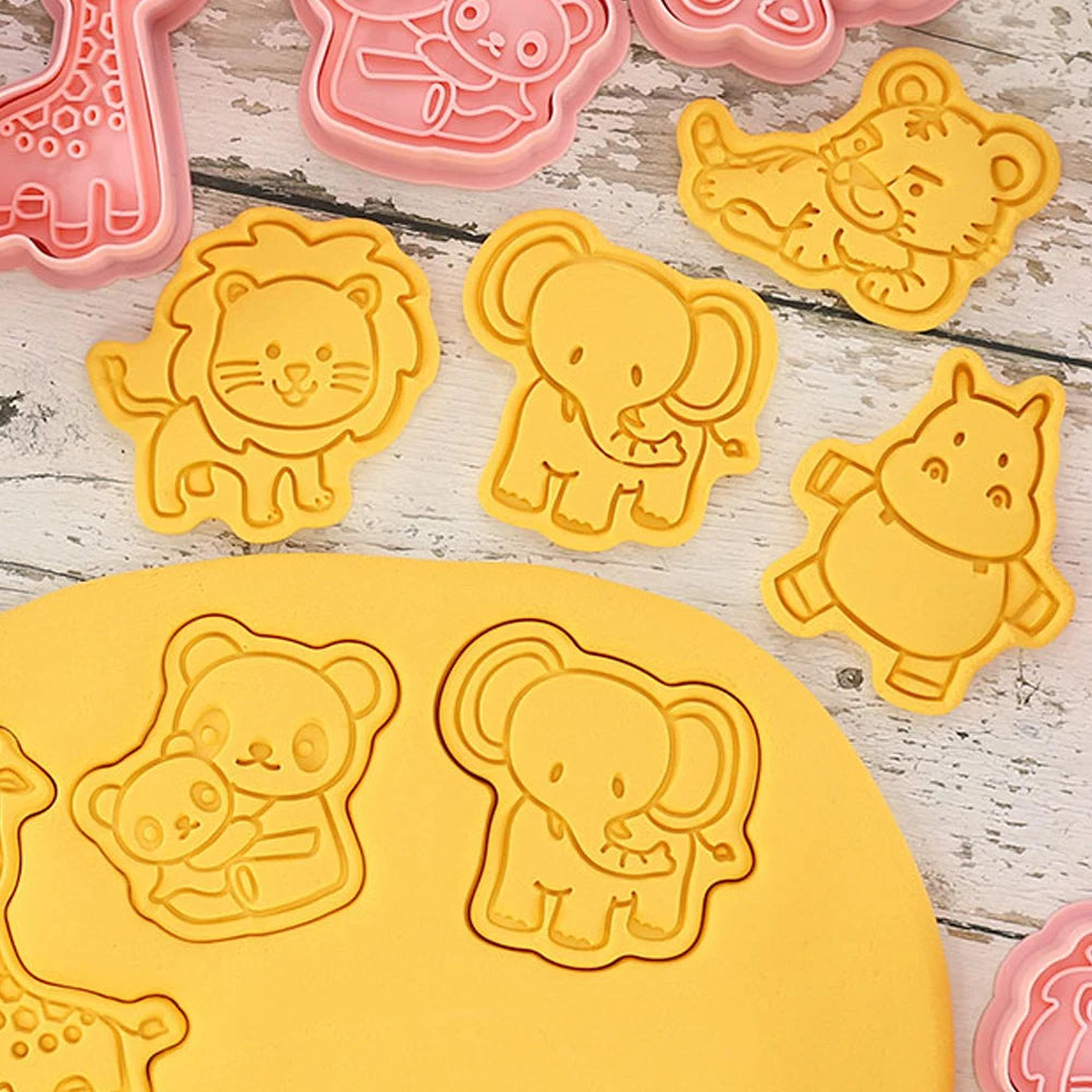 8Pcs/Set Animal Dinosaur Biscuit Mold Giraffe Koala Hippo Shape Cookie Cutter Stamp Fondant Cake Decoraiton Tools Suagrcraft