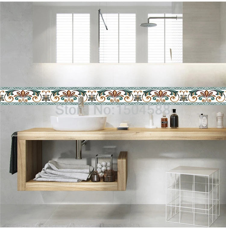 3D Wall Sticker PVC Self-Adhesive Waterproof Removable Flowers Wallpaper Border Kitchen Bathroom Kicking Line Home Decor Sticker