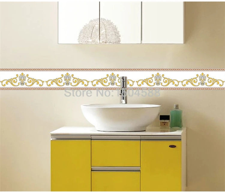 3D Wall Sticker PVC Self-Adhesive Waterproof Removable Flowers Wallpaper Border Kitchen Bathroom Kicking Line Home Decor Sticker