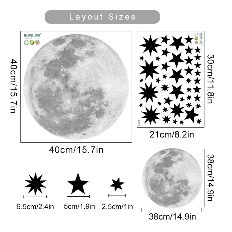 Cartoon Moon Gold Stars Wall Sticker Vinyls Nursery Kids Wall Decals Childrens Room Wallpaper Posters Interior Home Decoration