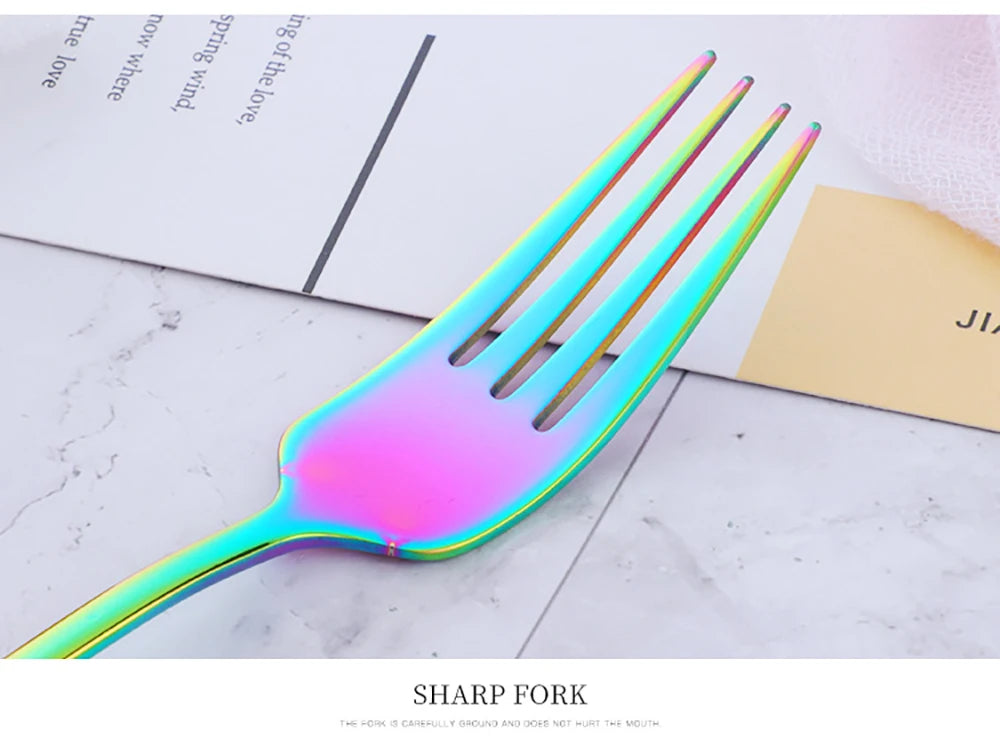 4Pcs Luxury 304 Stainless Steel Tableware Set Silverware Fork Spoon Knife Travel Cutlery Set Gold Portable Camping Flatware Set