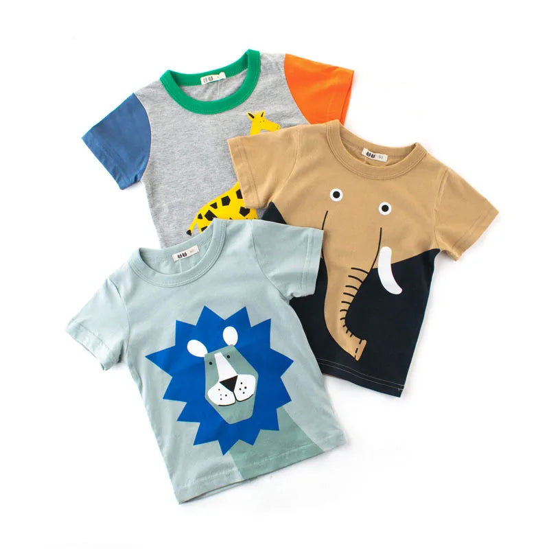 2-9 Years T Shirt Cartoon Animals Baby Kids Boys Girls Children Cotton Short Sleeves Summer Clothing Dinosaur Printing KF917