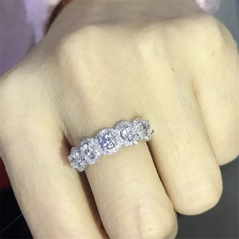 New Women's 925 Sterling Silver Wedding Ring Band Bling Zircon Stone Bridal Promise S925 Rings Anniversary Ring Trendy Jewelry