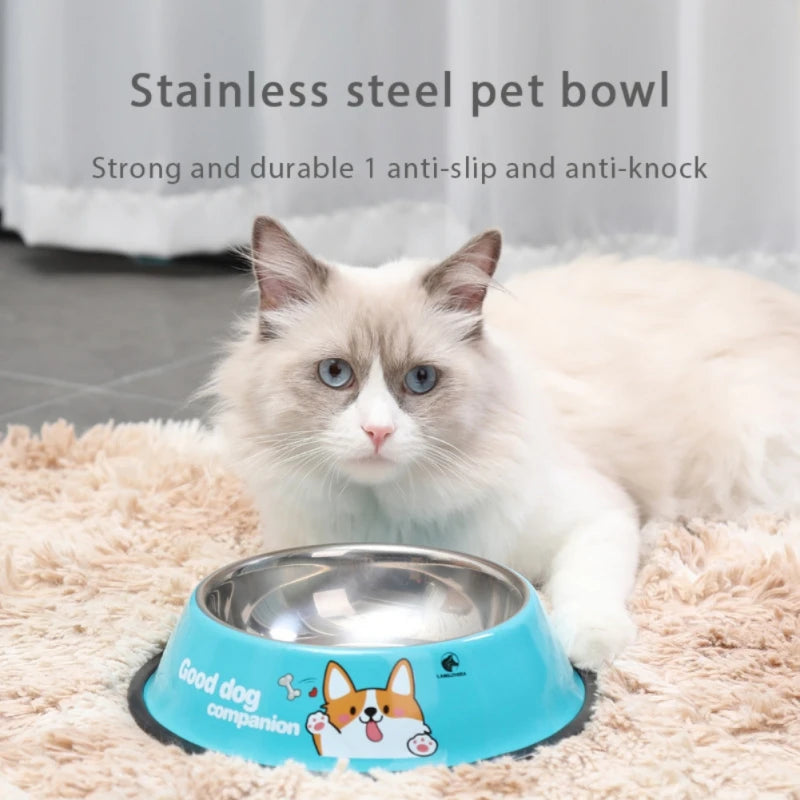 New Multicolor Stainless Steel Dog Cat Bowl Non-Slip Durable Anti-Fall Eat Drink Pet Food Container Feeder Dish Bowl