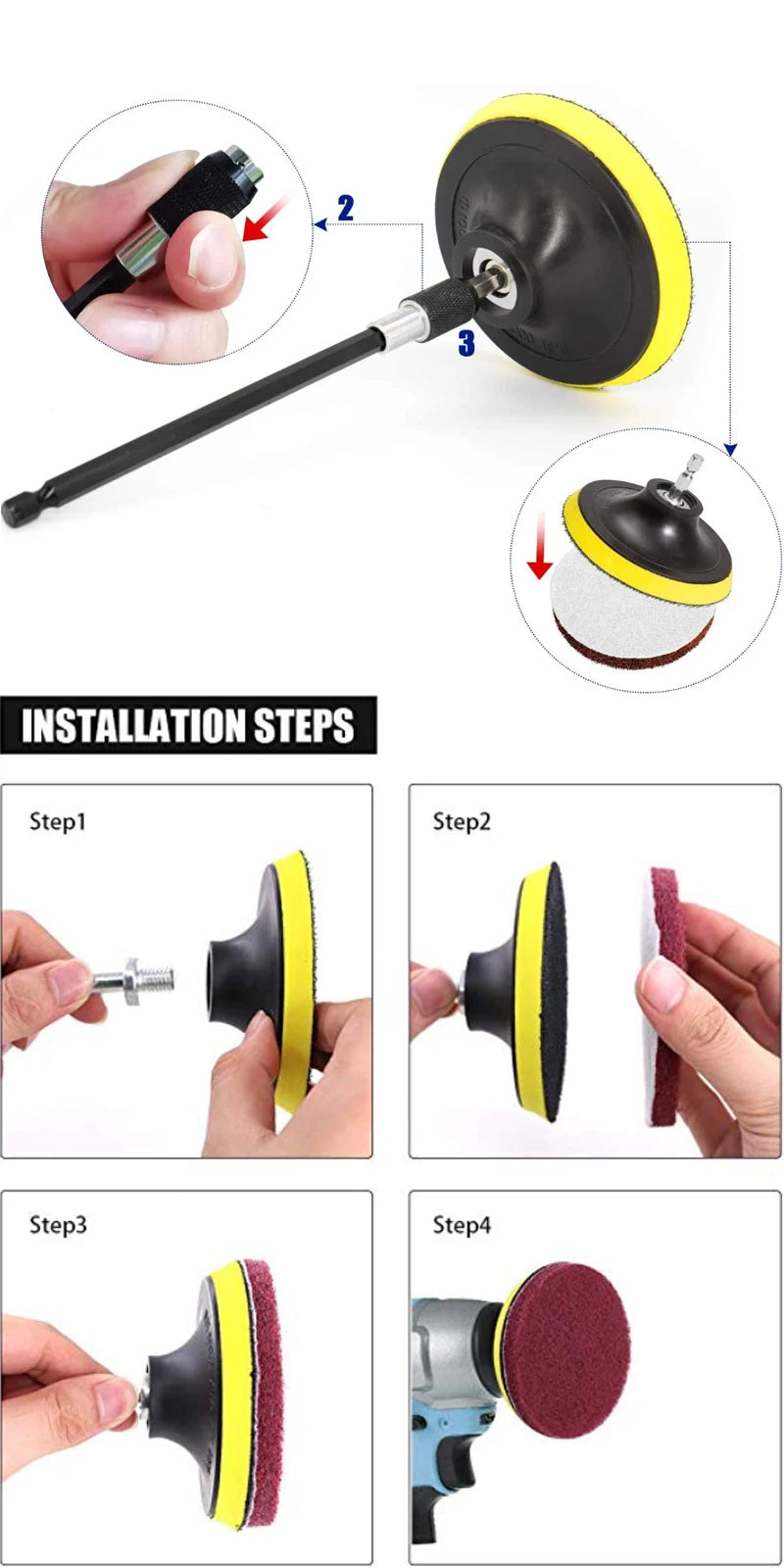 UNTIOR Electric Drill Brush Attachment Set Power Scrubber Brush Car Polisher Kitchen Bathroom Cleaning Kit Toilet Cleaning Tools
