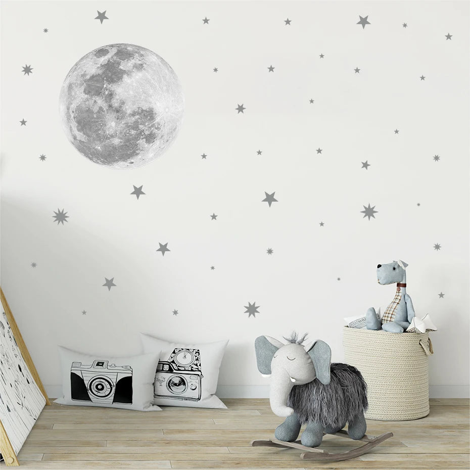 Cartoon Moon Gold Stars Wall Sticker Vinyls Nursery Kids Wall Decals Childrens Room Wallpaper Posters Interior Home Decoration