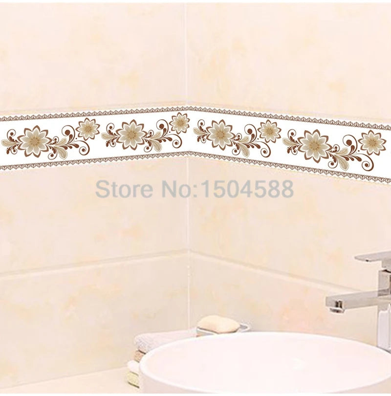 3D Wall Sticker PVC Self-Adhesive Waterproof Removable Flowers Wallpaper Border Kitchen Bathroom Kicking Line Home Decor Sticker