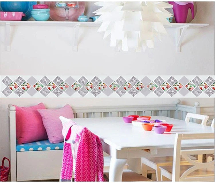 3D Wall Sticker PVC Self-Adhesive Waterproof Removable Flowers Wallpaper Border Kitchen Bathroom Kicking Line Home Decor Sticker