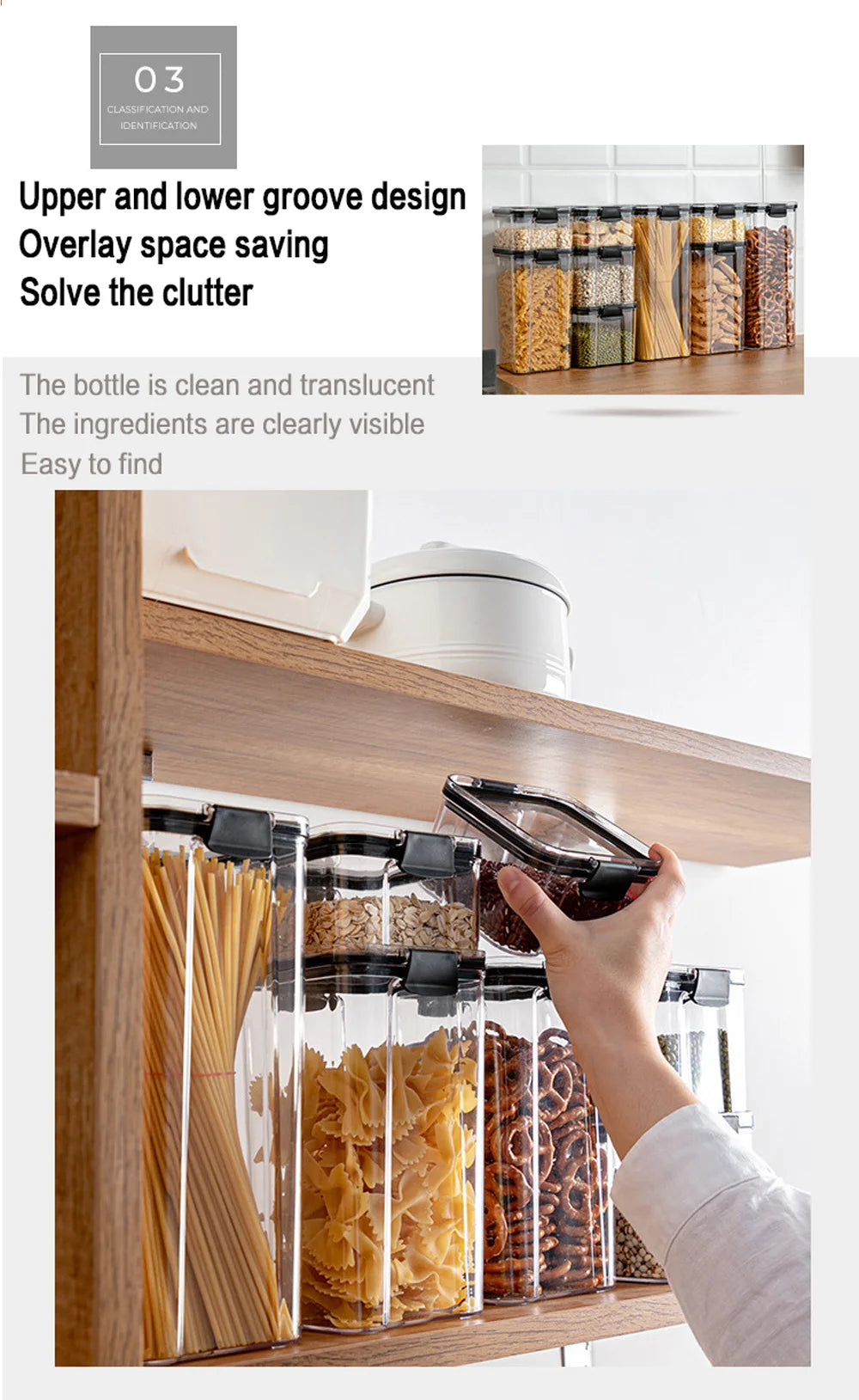 Food Storage Containers Kitchen Storage Organization Kitchen Storage Box Ducts jars for Kitchen PET Food container Box Lid