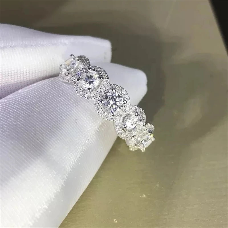 New Women's 925 Sterling Silver Wedding Ring Band Bling Zircon Stone Bridal Promise S925 Rings Anniversary Ring Trendy Jewelry