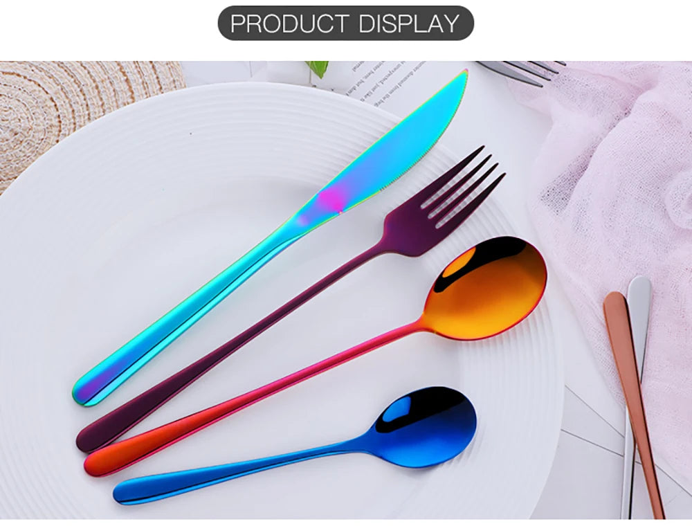 4Pcs Luxury 304 Stainless Steel Tableware Set Silverware Fork Spoon Knife Travel Cutlery Set Gold Portable Camping Flatware Set