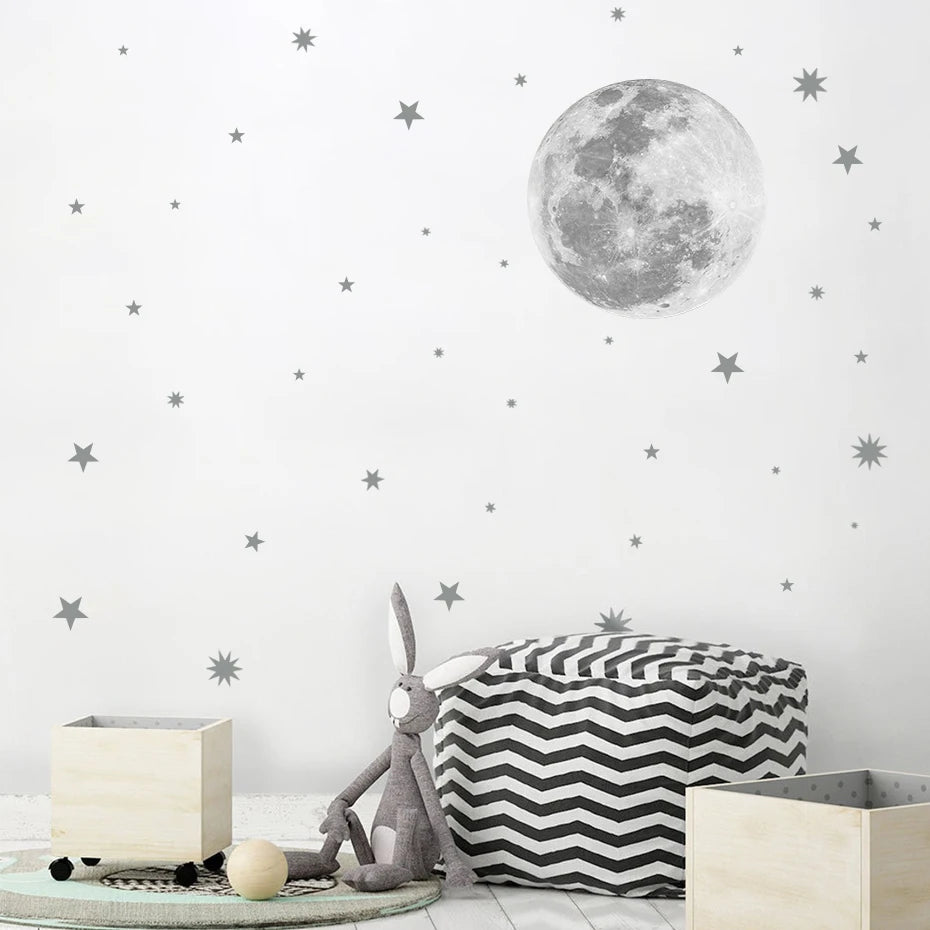 Cartoon Moon Gold Stars Wall Sticker Vinyls Nursery Kids Wall Decals Childrens Room Wallpaper Posters Interior Home Decoration