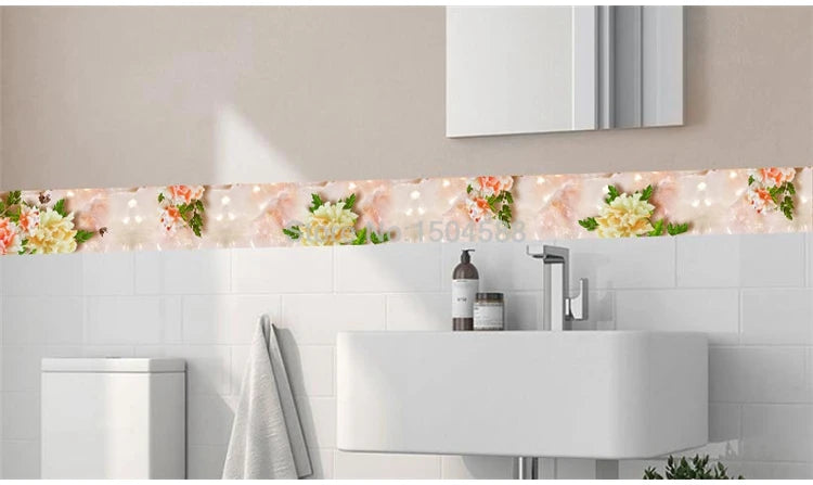 3D Wall Sticker PVC Self-Adhesive Waterproof Removable Flowers Wallpaper Border Kitchen Bathroom Kicking Line Home Decor Sticker