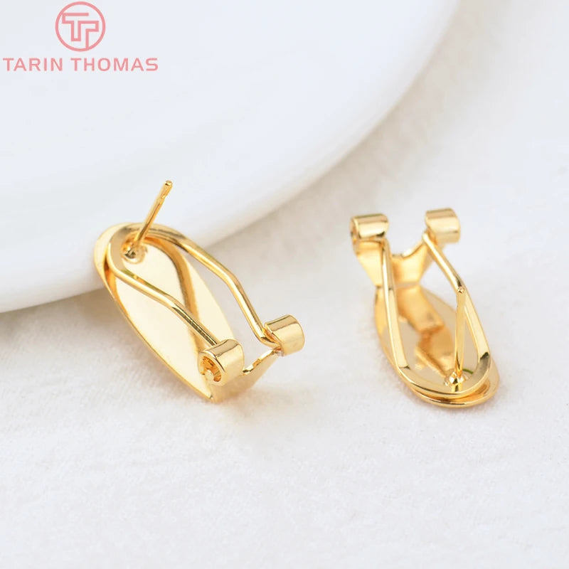(2426)10PCS 18.5x8.5MM 24K Gold Color Brass with Stick Trays Stud Earrings Clips High Quality Diy Jewelry Findings Accessories