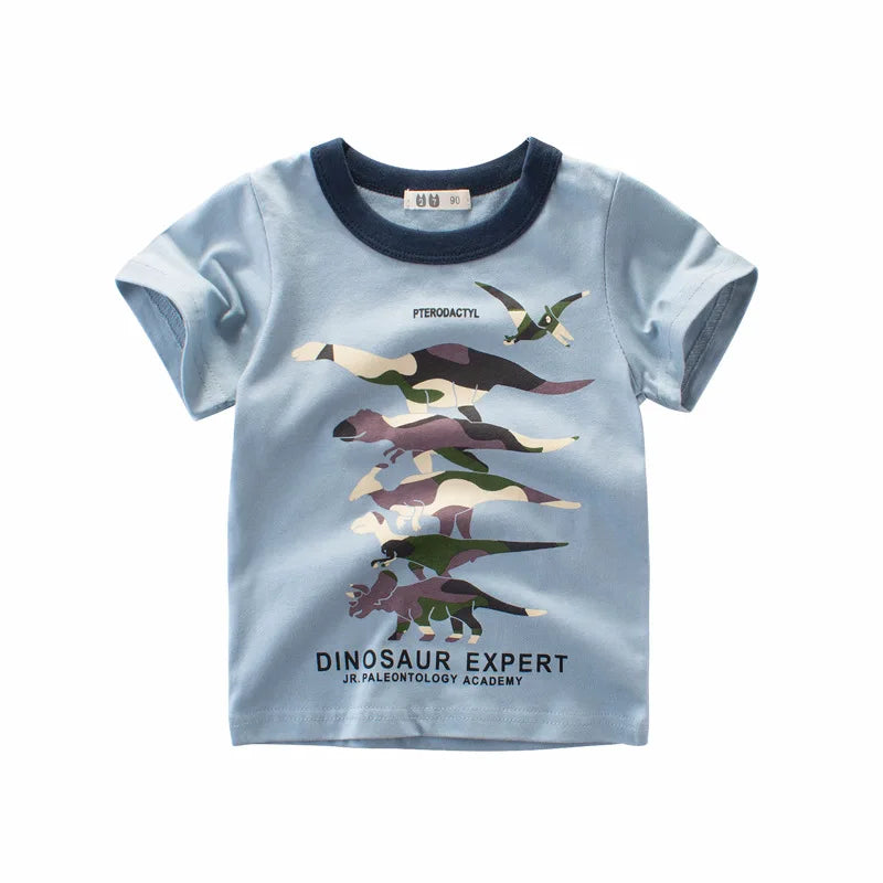 2-9 Years T Shirt Cartoon Animals Baby Kids Boys Girls Children Cotton Short Sleeves Summer Clothing Dinosaur Printing KF917