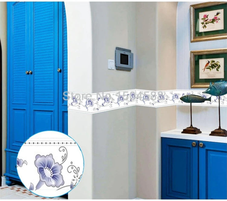 3D Wall Sticker PVC Self-Adhesive Waterproof Removable Flowers Wallpaper Border Kitchen Bathroom Kicking Line Home Decor Sticker