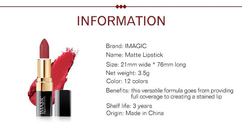 IMAGIC Lipstiffie Bevogtiger Lippe Gladde Lipstick Langdurige Sjarmante Lipstiffie Kosmetiese Skoonheid Grimering 12 Kleure