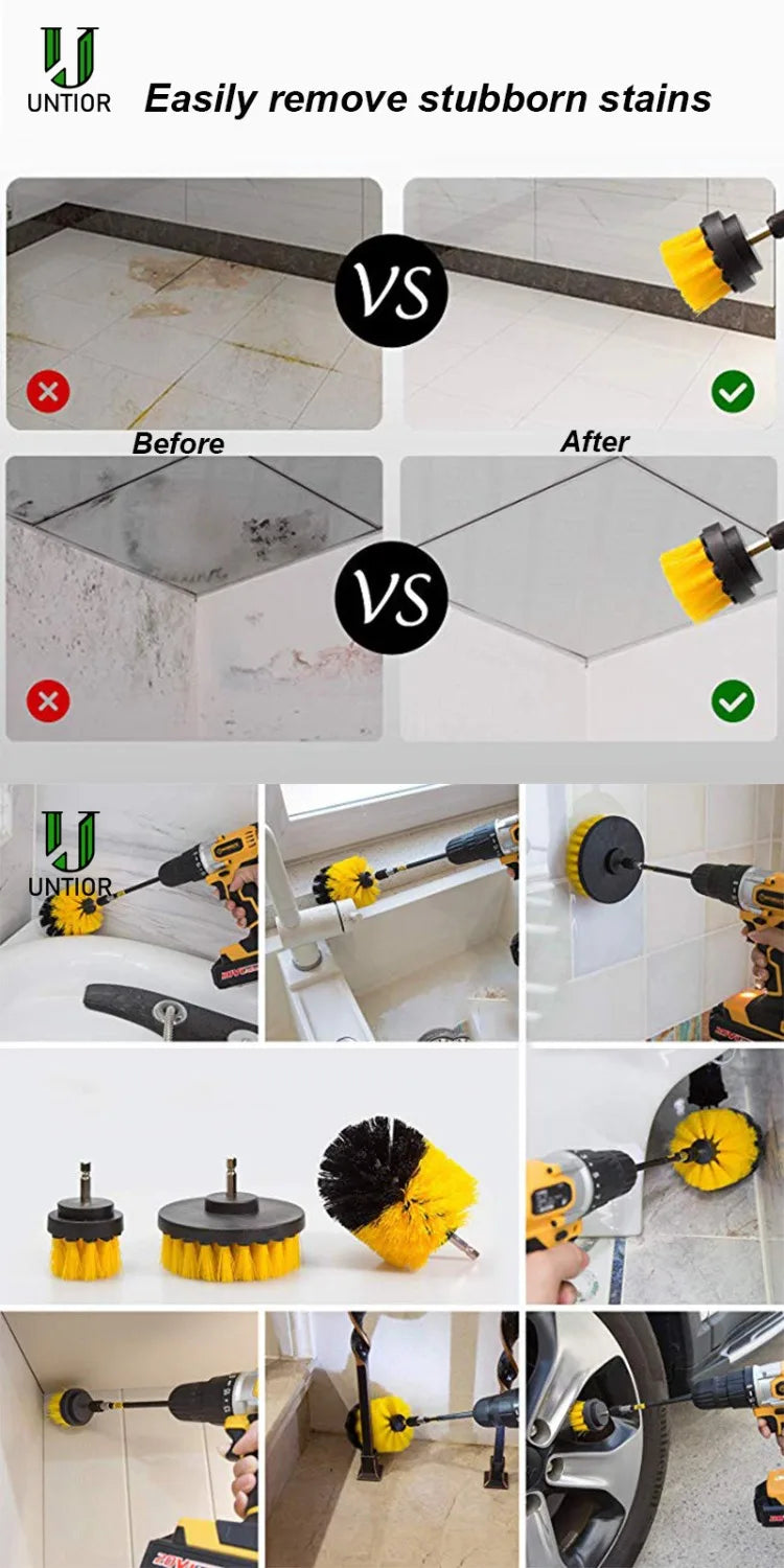UNTIOR Electric Drill Brush Attachment Set Power Scrubber Brush Car Polisher Kitchen Bathroom Cleaning Kit Toilet Cleaning Tools