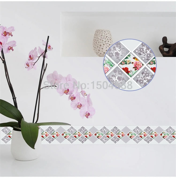 3D Wall Sticker PVC Self-Adhesive Waterproof Removable Flowers Wallpaper Border Kitchen Bathroom Kicking Line Home Decor Sticker