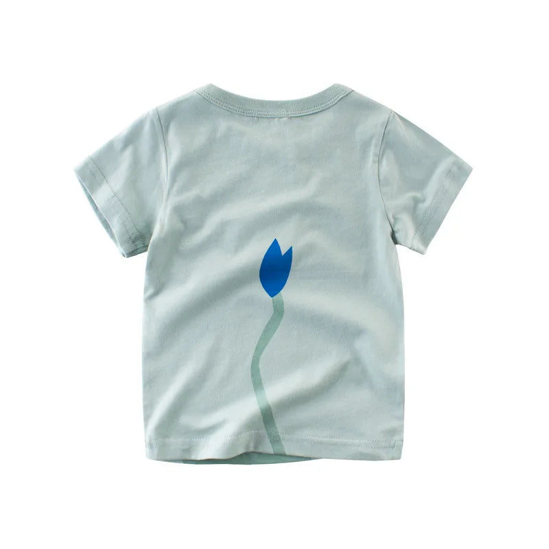 2-9 Years T Shirt Cartoon Animals Baby Kids Boys Girls Children Cotton Short Sleeves Summer Clothing Dinosaur Printing KF917