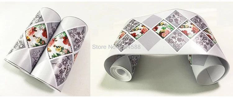 3D Wall Sticker PVC Self-Adhesive Waterproof Removable Flowers Wallpaper Border Kitchen Bathroom Kicking Line Home Decor Sticker