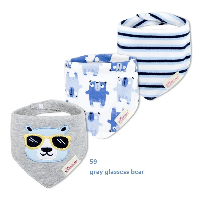 3pcs Per Lot Baby Bibs Bandana Set Cotton Multi-Style Triangle Cartoon Babadores Para Bebe Infant Boys Girls Saliva Towel KF025