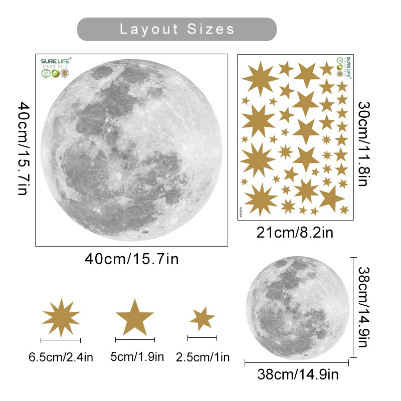 Cartoon Moon Gold Stars Wall Sticker Vinyls Nursery Kids Wall Decals Childrens Room Wallpaper Posters Interior Home Decoration