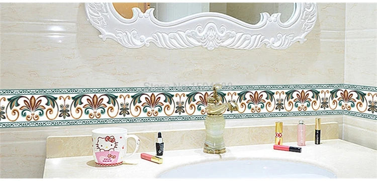 3D Wall Sticker PVC Self-Adhesive Waterproof Removable Flowers Wallpaper Border Kitchen Bathroom Kicking Line Home Decor Sticker