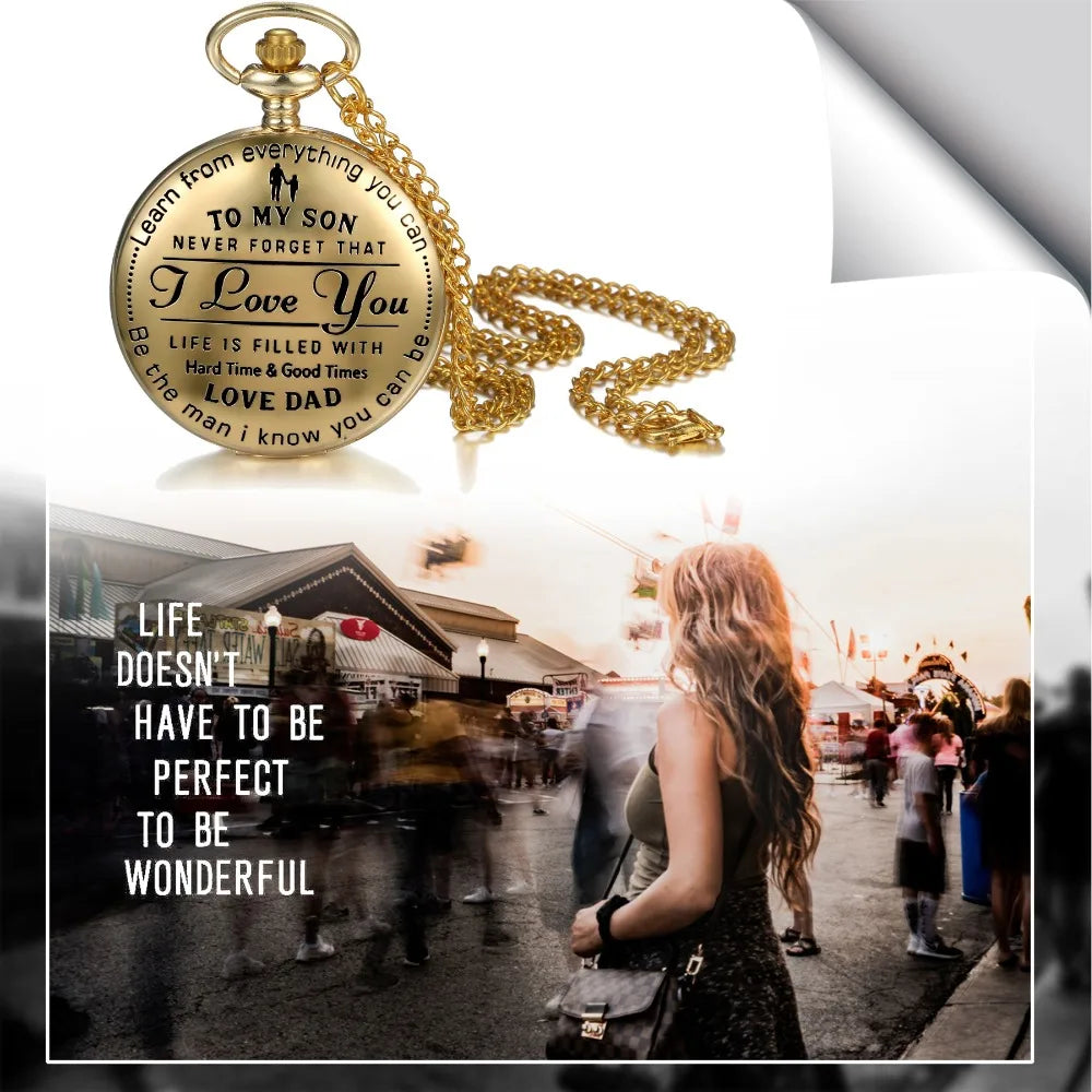 LANCARDO Quartz Pocket Watch Chain To My Son Necklace Fob Watches Men Children's Day Kids Boy Gift Present reloj de bolsillo