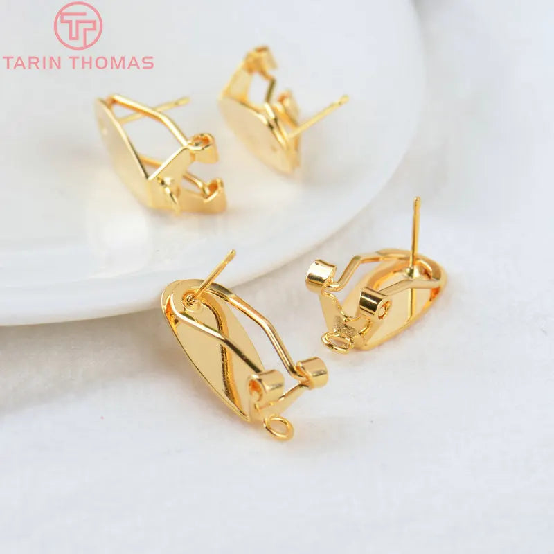(2426)10PCS 18.5x8.5MM 24K Gold Color Brass with Stick Trays Stud Earrings Clips High Quality Diy Jewelry Findings Accessories