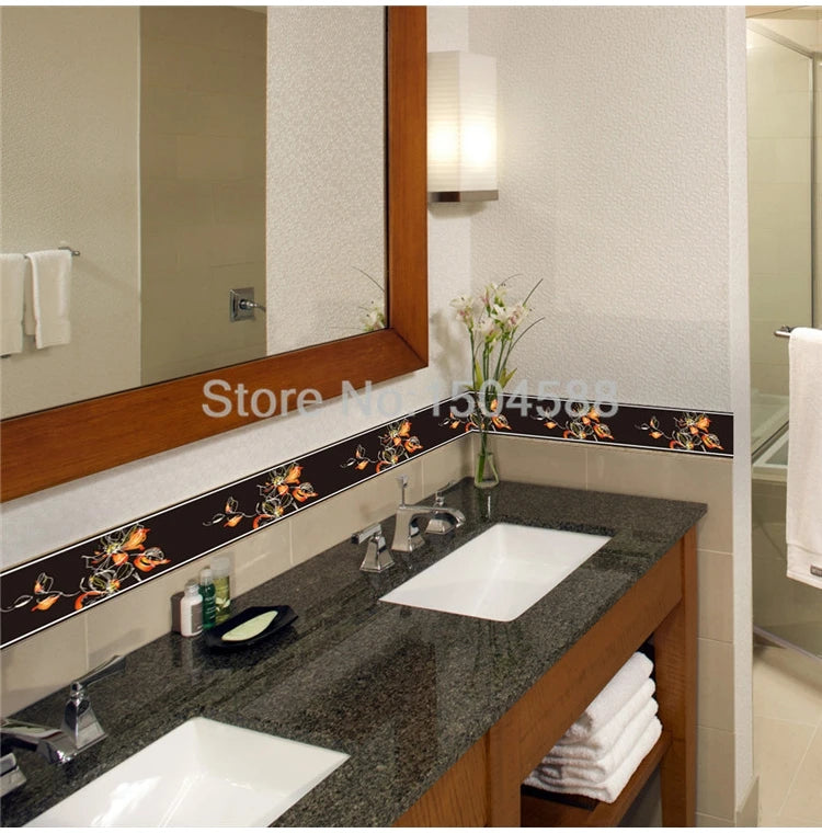 3D Wall Sticker PVC Self-Adhesive Waterproof Removable Flowers Wallpaper Border Kitchen Bathroom Kicking Line Home Decor Sticker