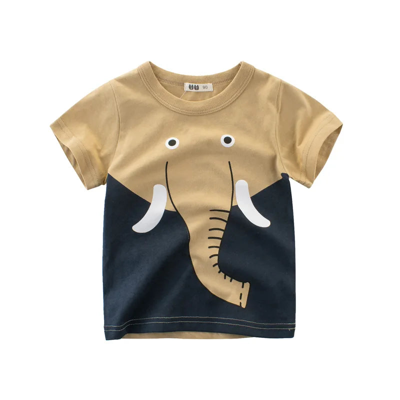 2-9 Years T Shirt Cartoon Animals Baby Kids Boys Girls Children Cotton Short Sleeves Summer Clothing Dinosaur Printing KF917