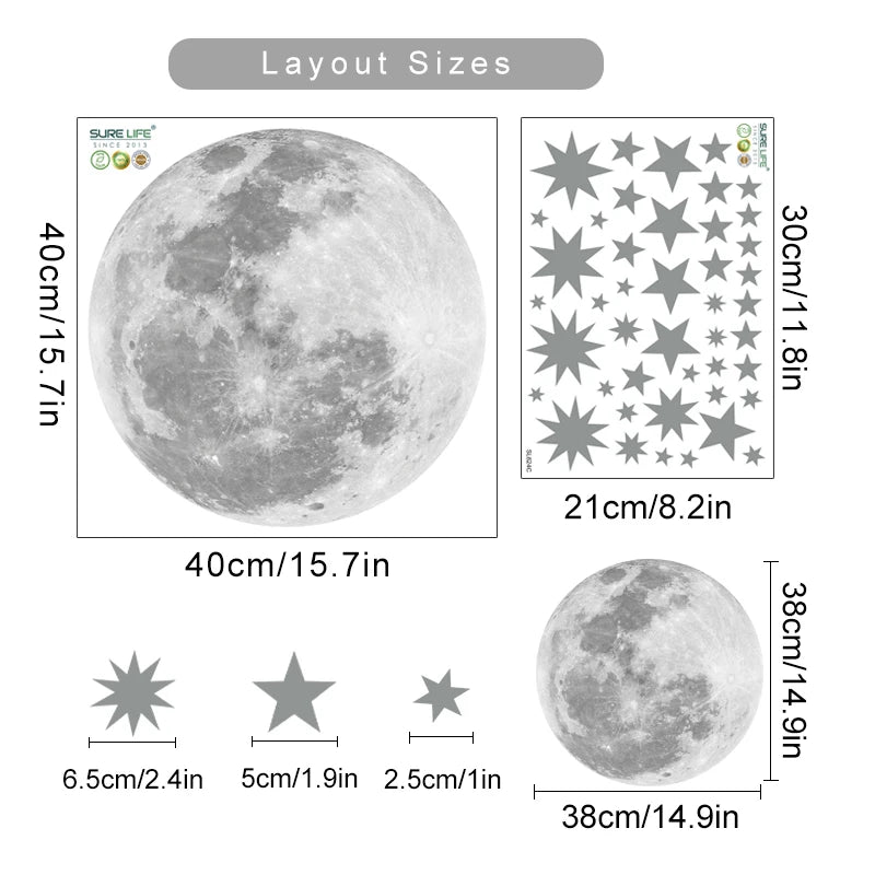 Cartoon Moon Gold Stars Wall Sticker Vinyls Nursery Kids Wall Decals Childrens Room Wallpaper Posters Interior Home Decoration