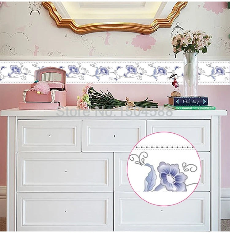 3D Wall Sticker PVC Self-Adhesive Waterproof Removable Flowers Wallpaper Border Kitchen Bathroom Kicking Line Home Decor Sticker