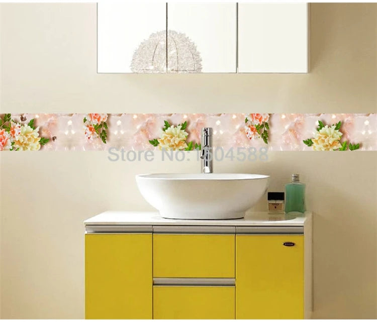 3D Wall Sticker PVC Self-Adhesive Waterproof Removable Flowers Wallpaper Border Kitchen Bathroom Kicking Line Home Decor Sticker