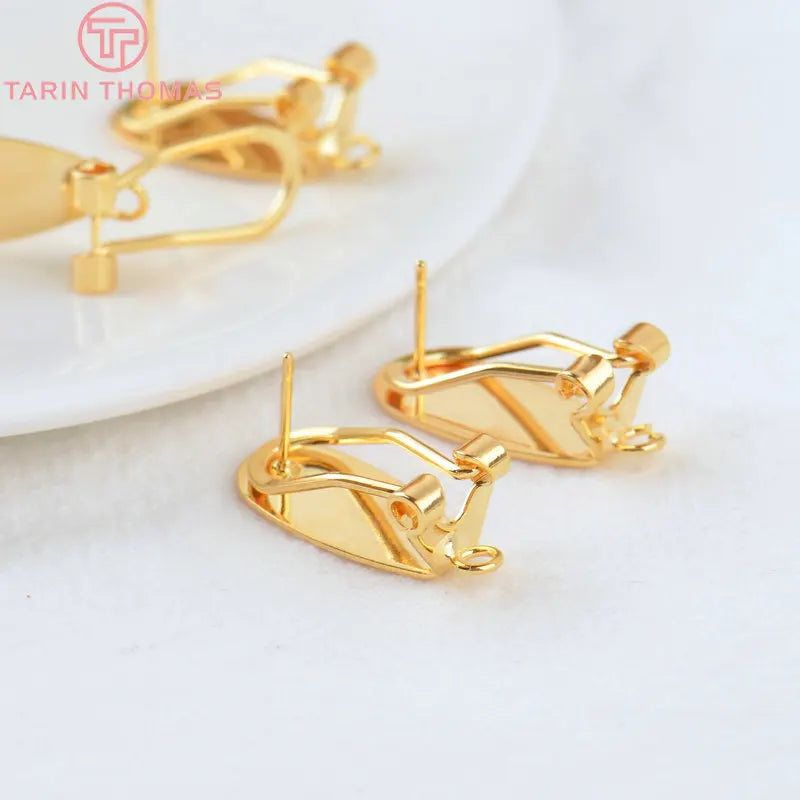 (2426)10PCS 18.5x8.5MM 24K Gold Color Brass with Stick Trays Stud Earrings Clips High Quality Diy Jewelry Findings Accessories