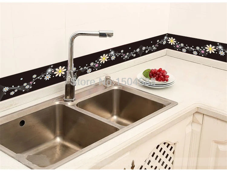 3D Wall Sticker PVC Self-Adhesive Waterproof Removable Flowers Wallpaper Border Kitchen Bathroom Kicking Line Home Decor Sticker