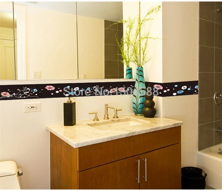 3D Wall Sticker PVC Self-Adhesive Waterproof Removable Flowers Wallpaper Border Kitchen Bathroom Kicking Line Home Decor Sticker