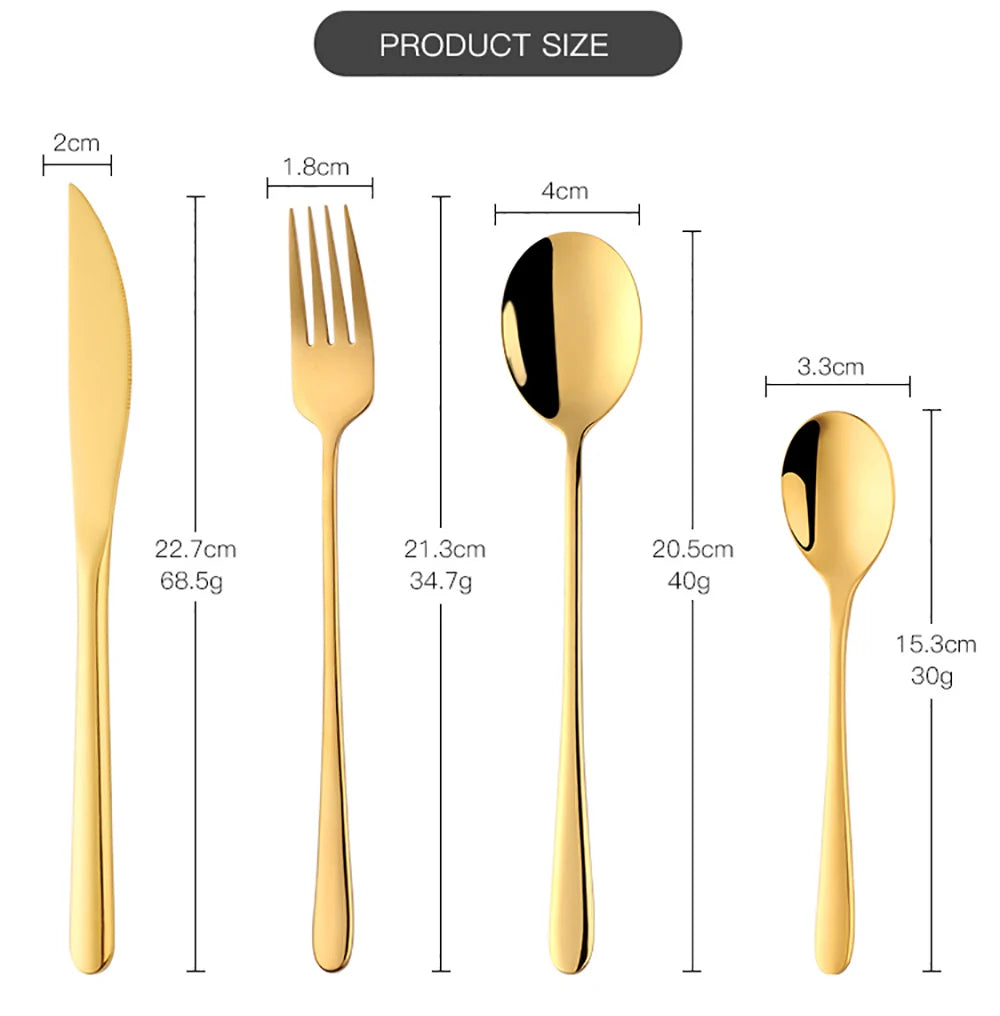 4Pcs Luxury 304 Stainless Steel Tableware Set Silverware Fork Spoon Knife Travel Cutlery Set Gold Portable Camping Flatware Set