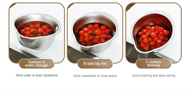 Rice Washer Strainer Bowl Stainless Steel 304 Rice Washing Bowl Rice Sieve Colander Fruit And Vegetable Strainer Kitchen Tools