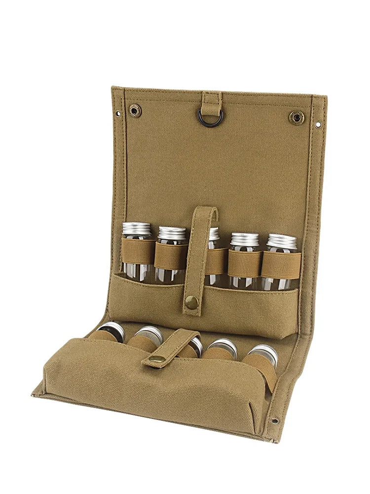 Portable Camping Seasoning Spices Bottle Tableware Leather Storage Bag Portable Kit For BBQ Picnic Kitchen