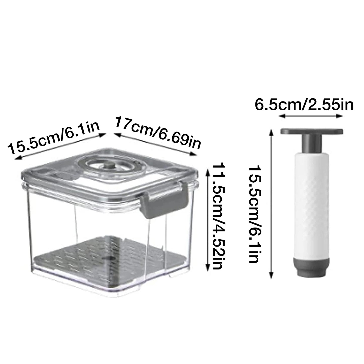 Vacuum Food Storage Container Transparent Fridge Organizer with Drain Net Large Capacity Food Dispenser for Kitchen Storage Box