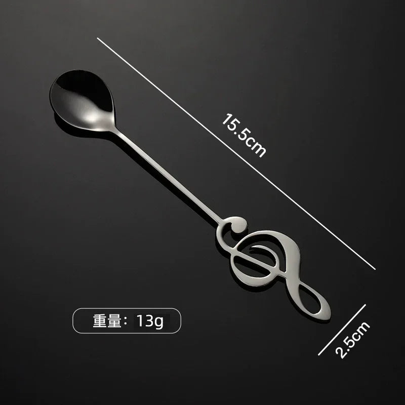 Musical Note Stainless Steel Teapoon Spoon Treble Clef Shape Mug Teaspoons Music Bar Ice Cream Creative Spoon Kitchen Tableware