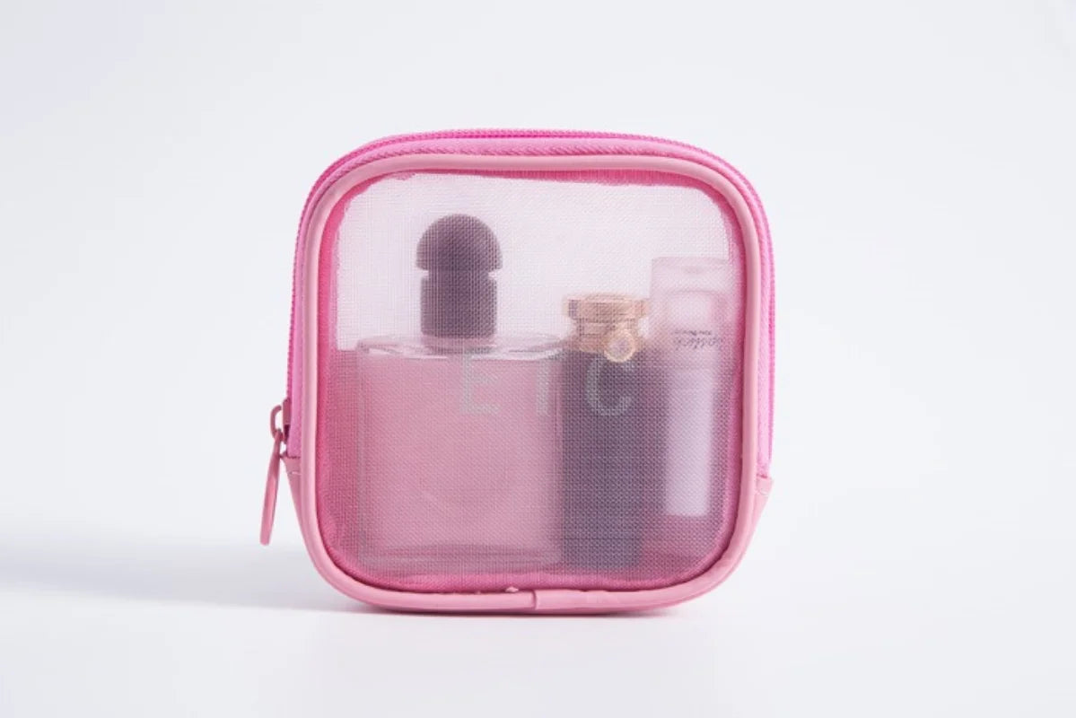 Makeup Bag Women Travel Toiletry Wash Makeup Bag Storage Case Zipper Make Up Bags Black Dot Transparent Mesh Cosmetic Bag