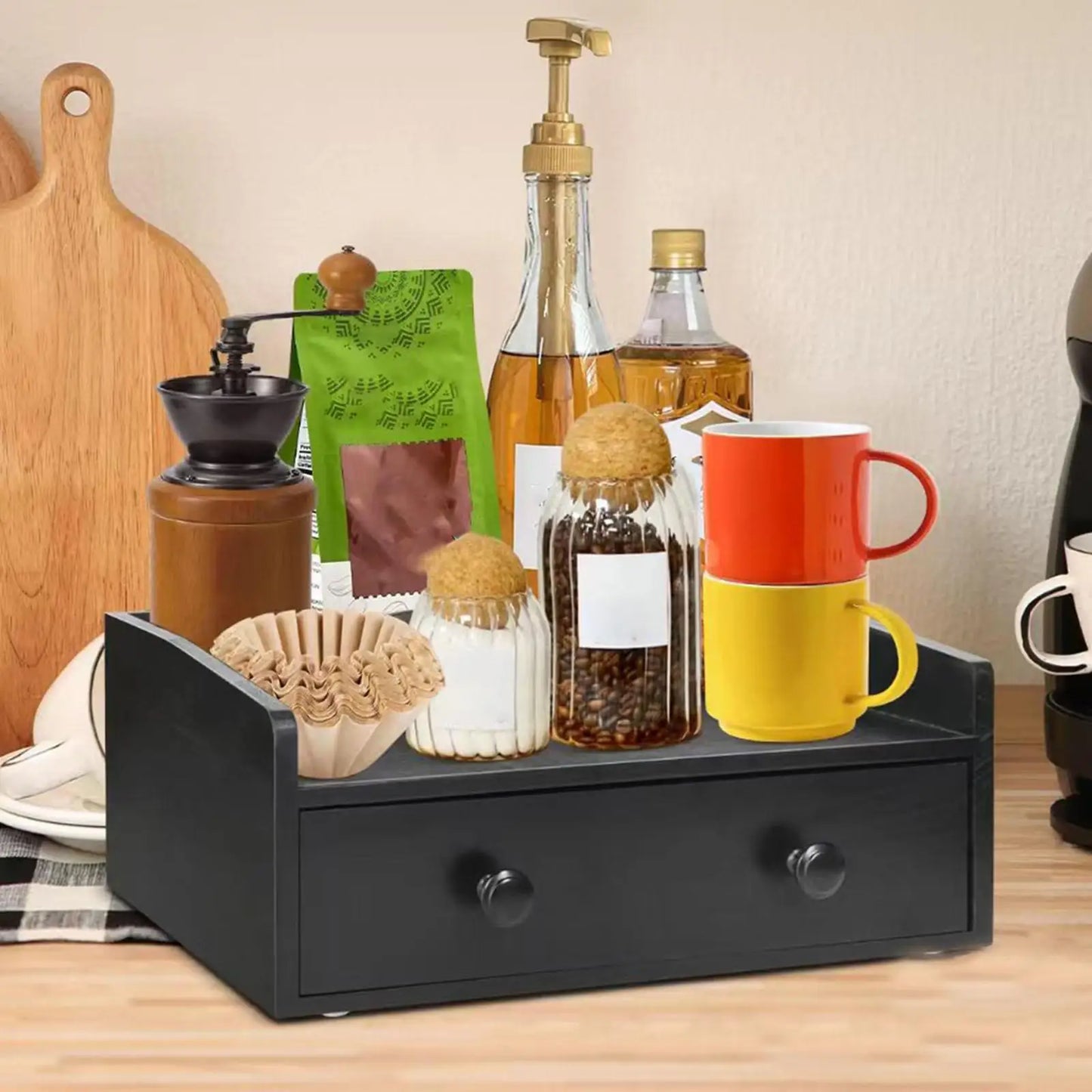 Wooden Coffee Pod Holder Coffee Capsule Drawer Organizer Tea Storage Box for Kitchen Bar Home Coffee Station Organization