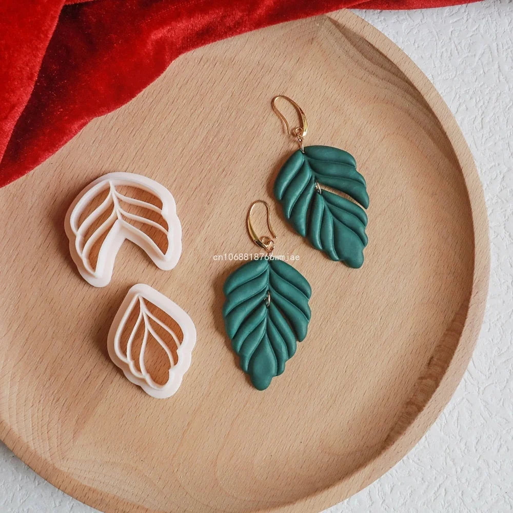 Leaves Shape Polymer Clay Earring Cutters Green Plant Flowers Dangle Clay Embossing Moulds for Handmade Jewelry Pendant Making