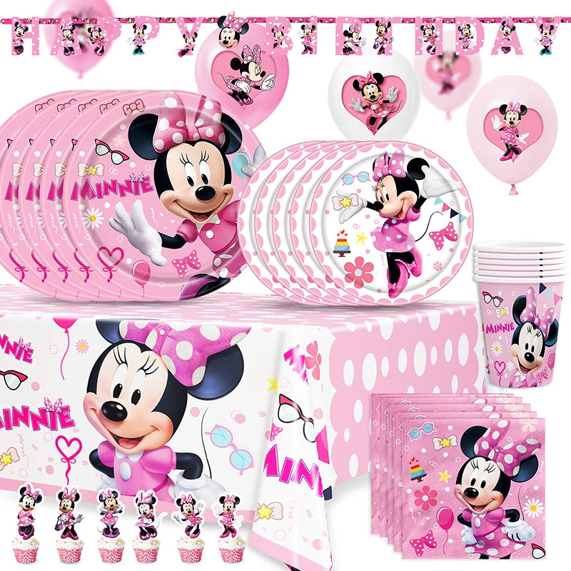 Minnie Mouse Birthday Party Decorate Girls Disposable Tableware Balloon Cups Plates Tablecloth Balloon Baby Shower Party Supply