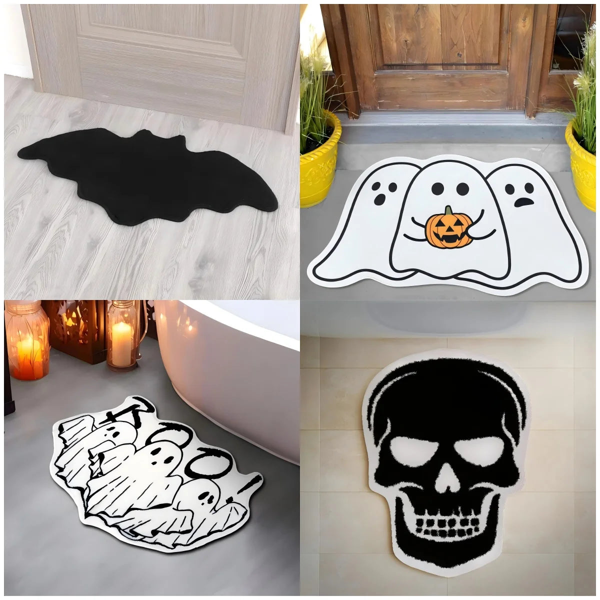 VIKAMA Halloween Shaped Decorative Rug Black Spider Web Ghost Gothic Bathroom Entryway Footrest Washable Dirty Resistant Carpet